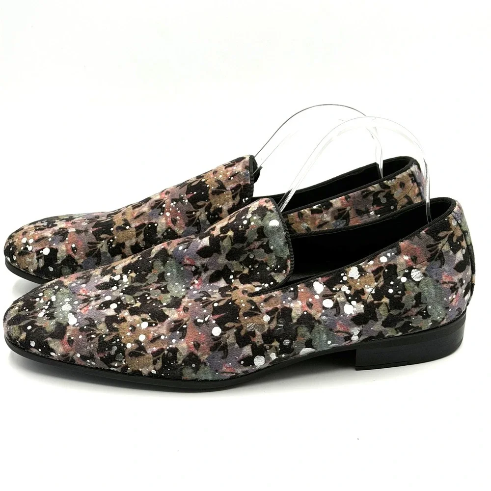 Aldo Velvet Floral Glitter Loafers Mens 11 Multicolor Statement Dress Shoes Gala